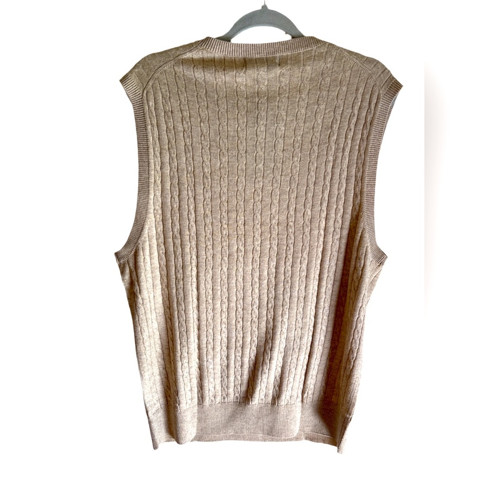 Men’s Wool Cable Knit V-neck Sleeveless Vest Beige size Large - Picture 2 of 7